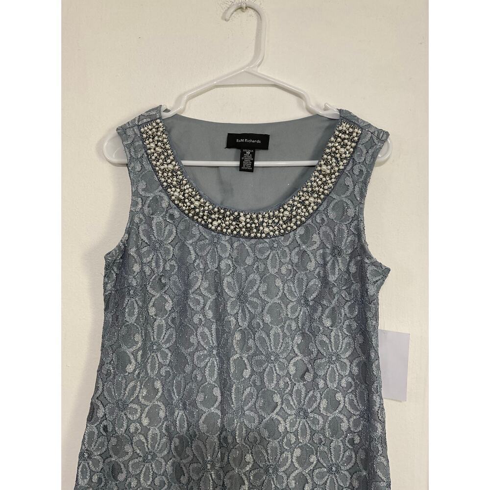 NWT R & M Richards Lace Shift Dress Size 10 Medium Gray Pearls Beaded - Picture 3 of 7